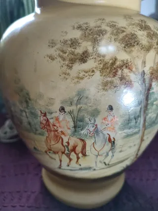 Base Lámpara Cerámica Vintage Escena Ecuestre