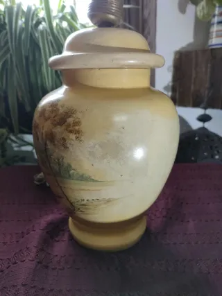 Base Lámpara Cerámica Vintage Escena Ecuestre