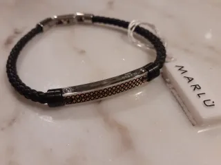 Bracciale Marlù Uomo Pelle Nera e Oro