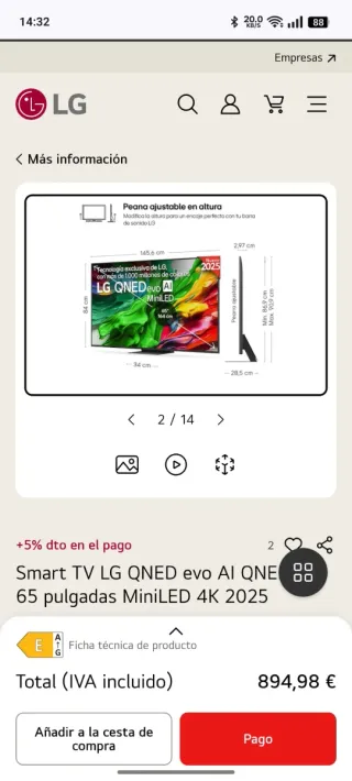 LG QNED evo AI MiniLED 4K 2025 65 pulgadas