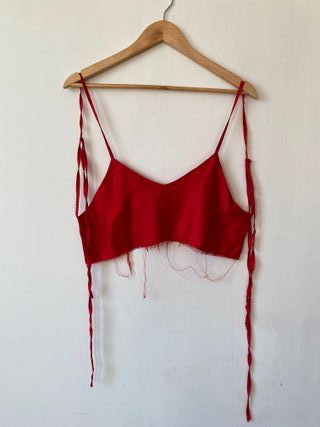 Top Seda Rojo Hilo Deshilachado