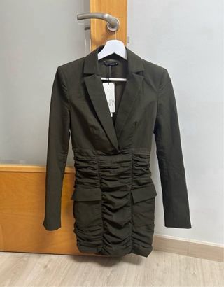 Vestido blazer Zara fruncido verde XS