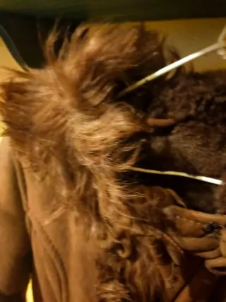 Abrigo infantil marrón con pelo. Piel auténtica