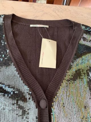 Cardigan con paillettes iridescenti grigie donna