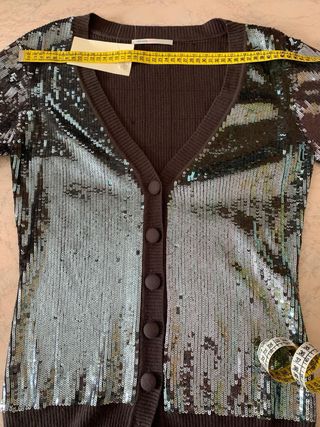Cardigan con paillettes iridescenti grigie donna