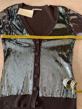 Cardigan con paillettes iridescenti grigie donna