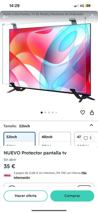 NUEVO Protector Pantalla TV   32 Pulgadas