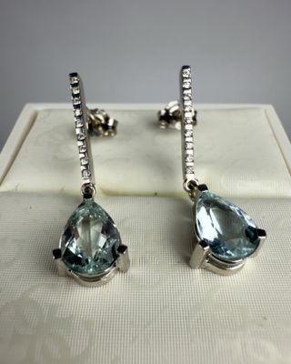 Pendientes Oro Blanco 18k Aguamarina Diamantes