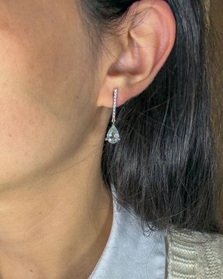Pendientes Oro Blanco 18k Aguamarina Diamantes