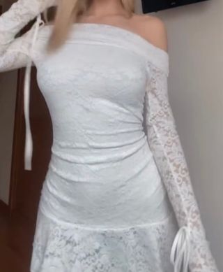 Vestido blanco encaje manga larga