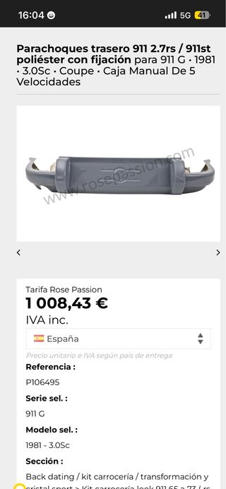 Parachoques Trasero Porsche 911 2.7 RS