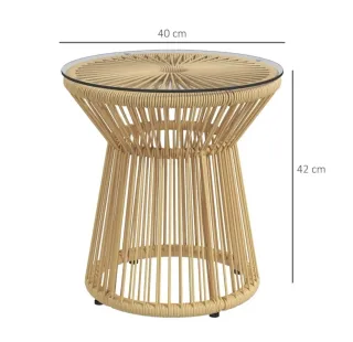 Mesa ratán sintético y cristal beige