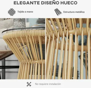 Mesa ratán sintético y cristal beige