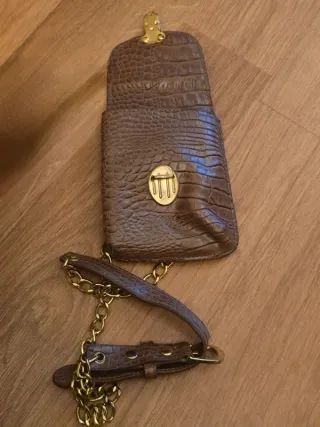 Mini Bolso Piel Marrón Cocodrilo Cadena Dorada