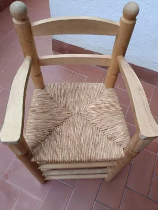 Silla Taburete peques Mimbre y Madera