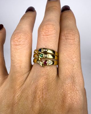 Anillo Oro 18K Corazón Zafiro Esmeralda Rubí Diama