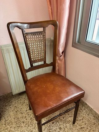 Set 3 Sillas Madera Vintage Cuero