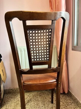 Set 3 Sillas Madera Vintage Cuero