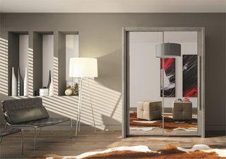 Armario CYRUS puertas correderas espejo Roble gris