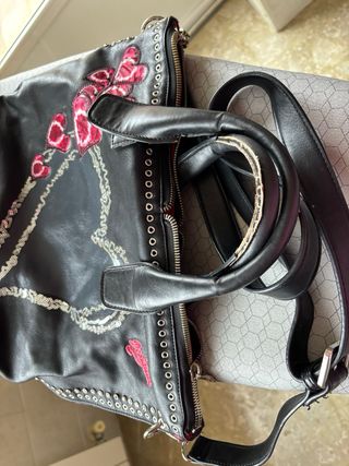 Bolso Desigual Negro Corazón Lentejuelas