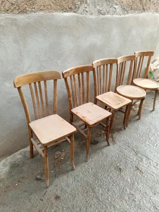 Lote 5 Sillas Antiguas Vintage Madera