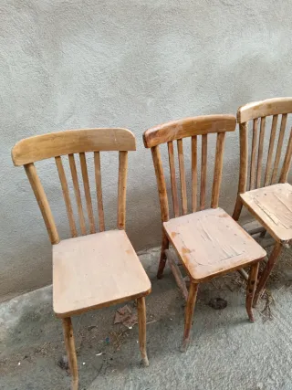 Lote 5 Sillas Antiguas Vintage Madera