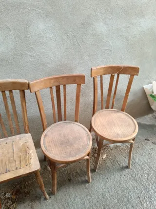 Lote 5 Sillas Antiguas Vintage Madera