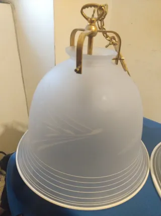 Coppia Lampadari Vintage Vetro e Ottone