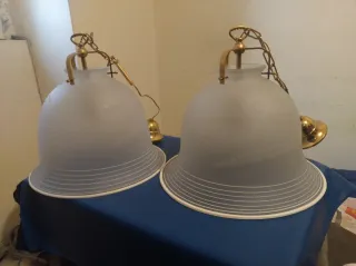 Coppia Lampadari Vintage Vetro e Ottone