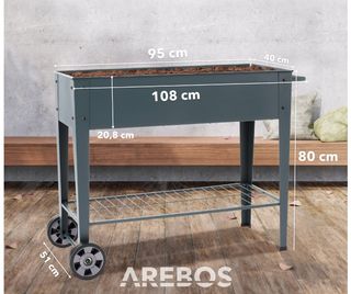 Jardinera elevada AREBOS de metal con ruedas | Huerto móvil 75 L