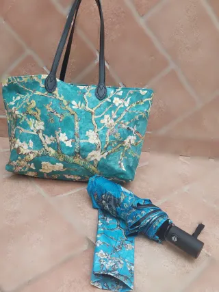 Conjunto de bolso y paraguas inspiración Van Gogh.