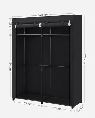 SONGMICS Armario de Tela 140×43×174 cm Negro con 2 Barras