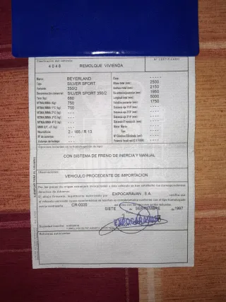 Caravana BEYERLAND 750kg Documentación ES