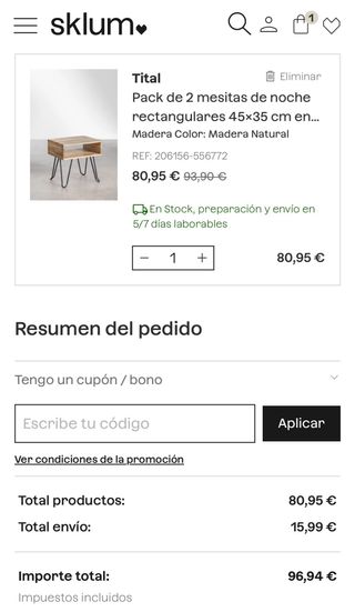 Dos Mesitas de Noche Sklum NUEVAS