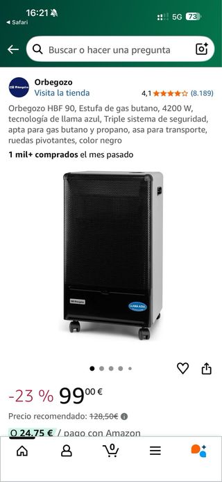 Estufa Orbegozo Llama Azul