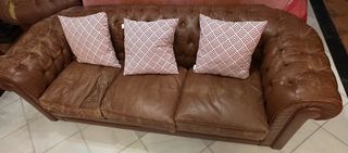 Sofá y sillón Chester piel marrón