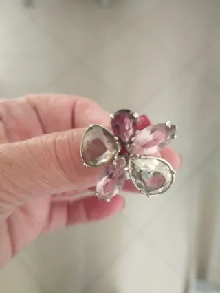 Anillo flor Swarovski rosa , morado y transparente
