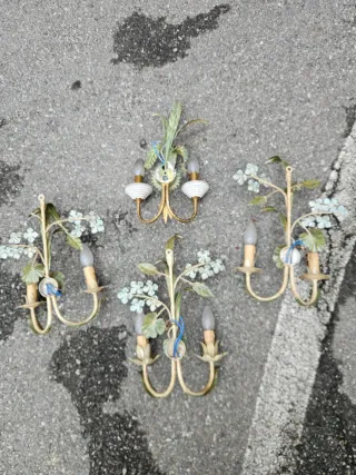 4 Lampade da Parete in Ferro Battuto