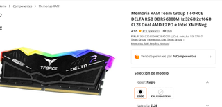 Memoria RAM T-FORCE DELTA RGB DDR5 32GB 6000MHz