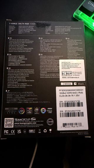 Memoria RAM T-FORCE DELTA RGB DDR5 32GB 6000MHz