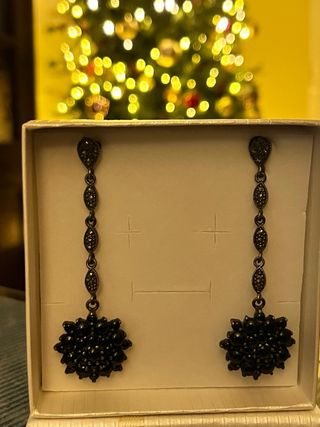 Pendientes Plata envejecida y azabache . Fiesta.