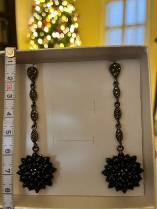 Pendientes Plata envejecida y azabache . Fiesta.