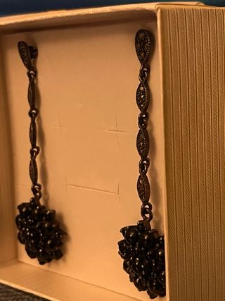 Pendientes Plata envejecida y azabache . Fiesta.