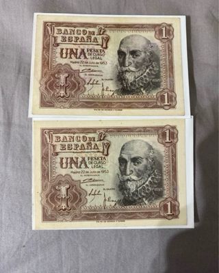 2 Billetes 1 Peseta Banco de España 1953