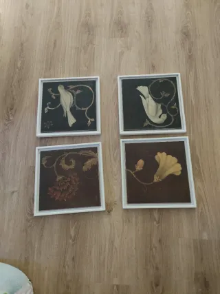 4 Cuadros Decorativos Aves y Flores
