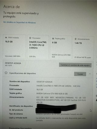 PC Gaming i5 7400 3.0ghz GTX 1060 16gb Ram