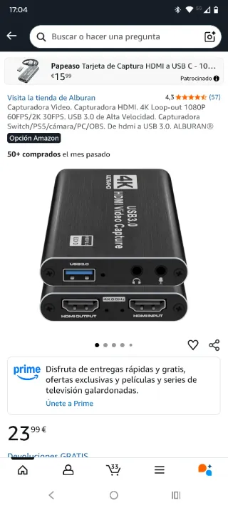 Capturadora HDMI 4K USB 3.0