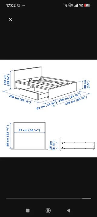 Cama IKEA MALM blanca con 4 cajones.