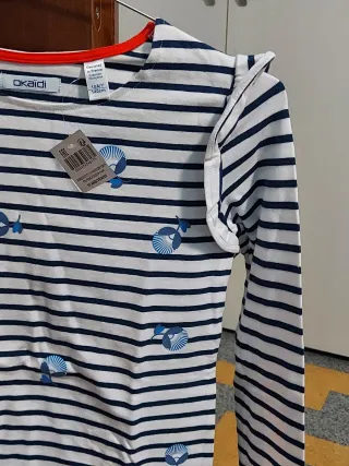 Maglia mm a righe con balze/stampe tg. 10aa Okaidi