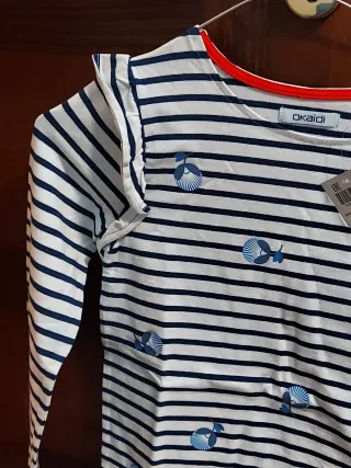 Maglia mm a righe con balze/stampe tg. 10aa Okaidi